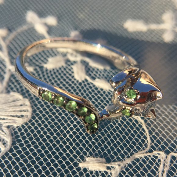 Genuine Tsavorite 925 Wraparound Cat Ring Sterling Silver Green Garnet Sz 6 or 9 - Picture 8 of 14